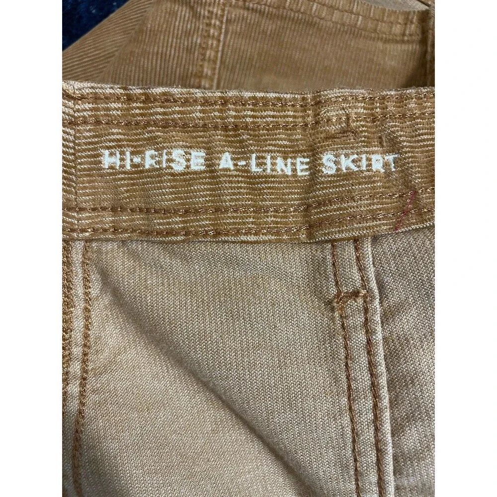 American Eagle Super Stretch Corduroy Tan Hi-Rise A-Line Tie Waist Skirt Size 0